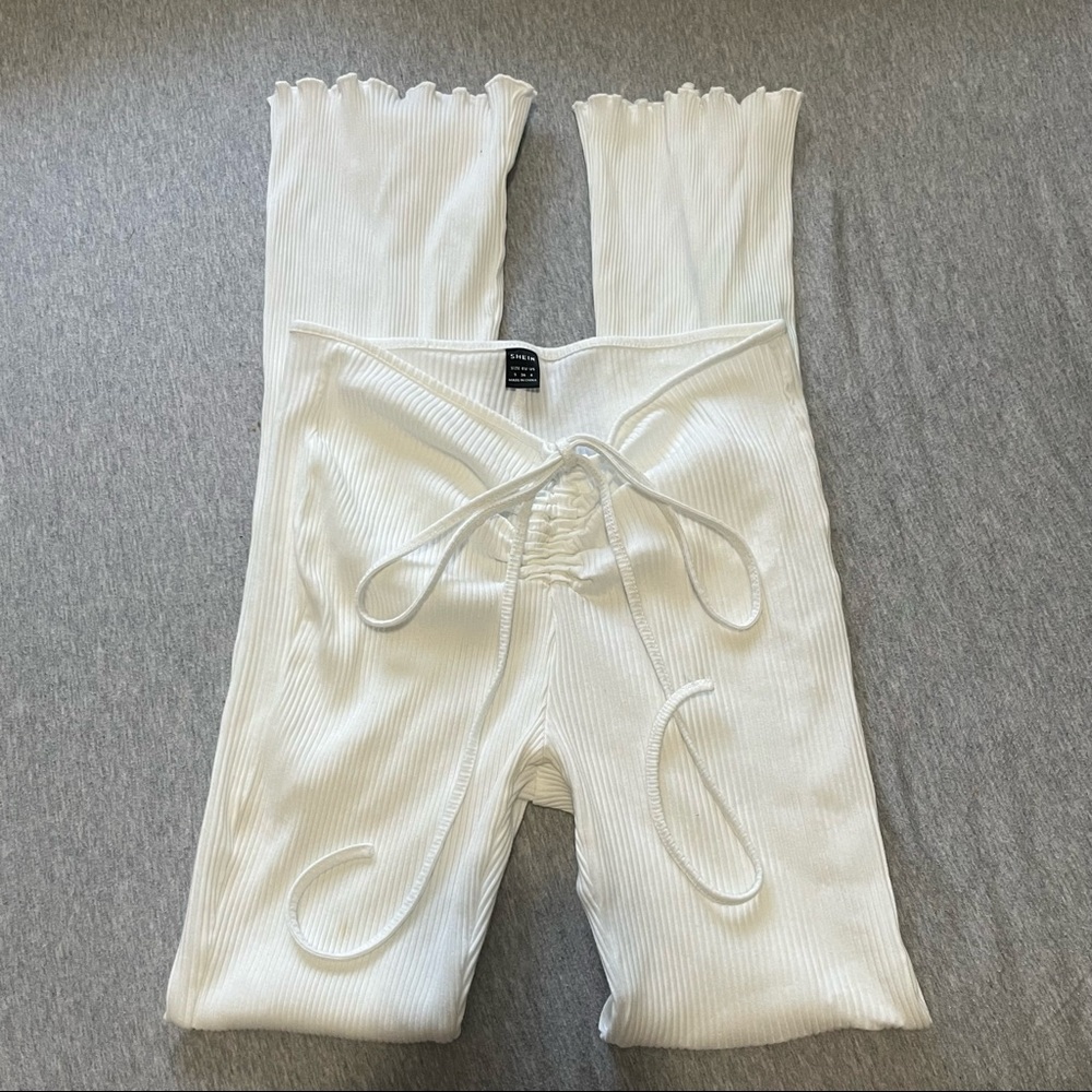 Lace Up Back Flare Leg Pants